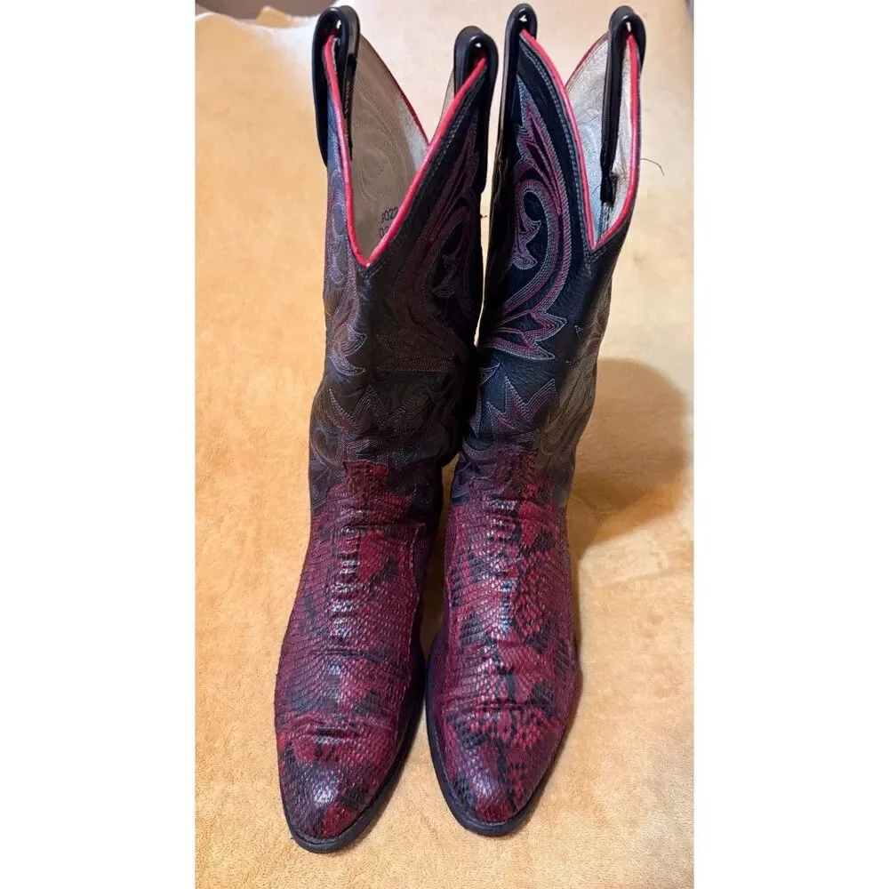 Like New! Vintage 90s Dan Post Genuine Python Cowboy Boots Mens 9D Red Black